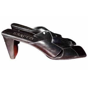 Franco Sarto Black Leather 3" High Heel Sandals 8.5 Slides Open Toe